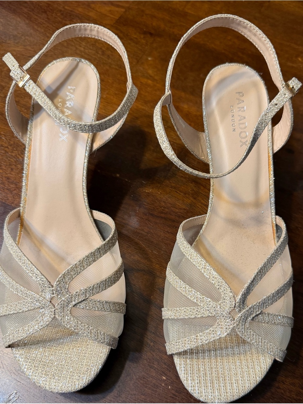 Paradox Gold Strappy Ankle-Wrap Sandals